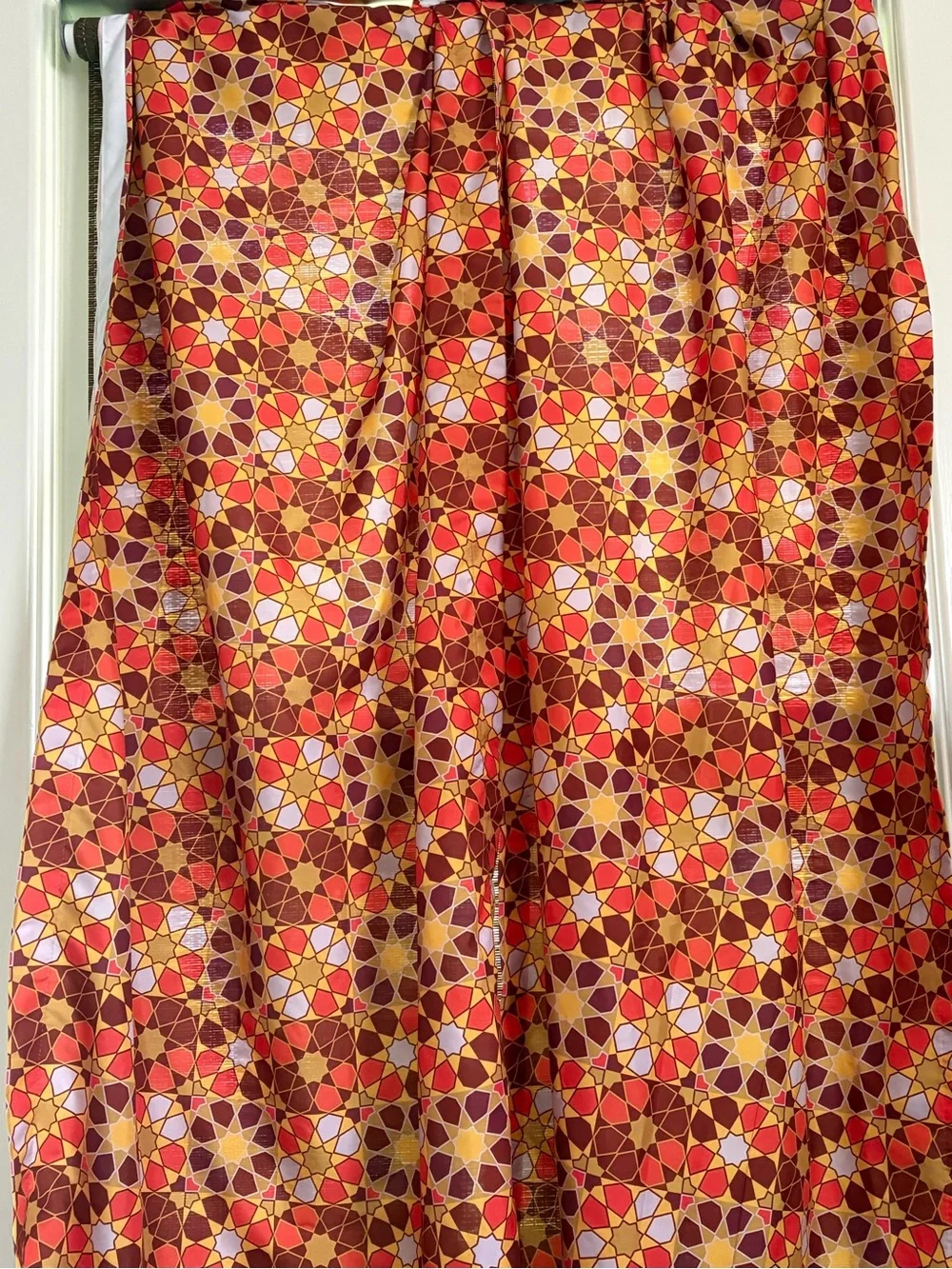 Boho geometric star mosaic curtains 29x63 2 panels orange/red/gold Moroccan vibe